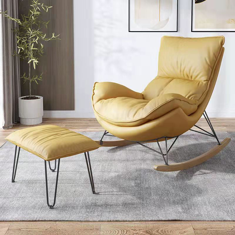 Balcony and Bedroom Rocker Chair Modern Minimalist Lazy Chair Rocking Chair with Ottomans Yellow Clearhalo 'Chairs & Seating' 'furn' 'furn_rocking_chairs' 'Furniture' 'Living Room Furniture' 'Rocking Chairs' 'rocking_chairs' 6525583
