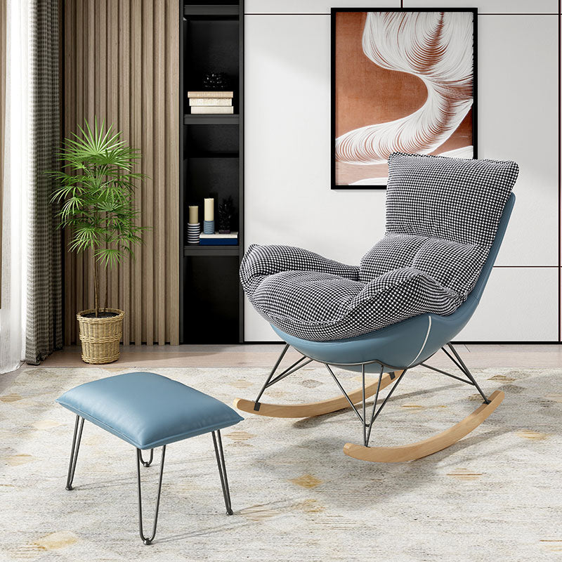 Luxury Leisure Home Rocker Chair Waterproof Chair for Living Room Rocking Chair with Ottomans Blue Houndstooth Clearhalo 'Chairs & Seating' 'furn' 'furn_rocking_chairs' 'Furniture' 'Living Room Furniture' 'Rocking Chairs' 'rocking_chairs' 6525620