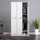 Hinged Wardrobe Cabinet with Mirror Contemporary Steel Wardrobe Armoire 6 Clearhalo 'Armoires & Wardrobes' 'armoires_wardrobes' 'Bedroom Furniture' 'furn' 'furn_armoires_wardrobes' 'Furniture' 6529322