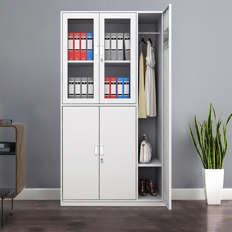 Hinged Wardrobe Cabinet with Mirror Contemporary Steel Wardrobe Armoire 5 Clearhalo 'Armoires & Wardrobes' 'armoires_wardrobes' 'Bedroom Furniture' 'furn' 'furn_armoires_wardrobes' 'Furniture' 6529323