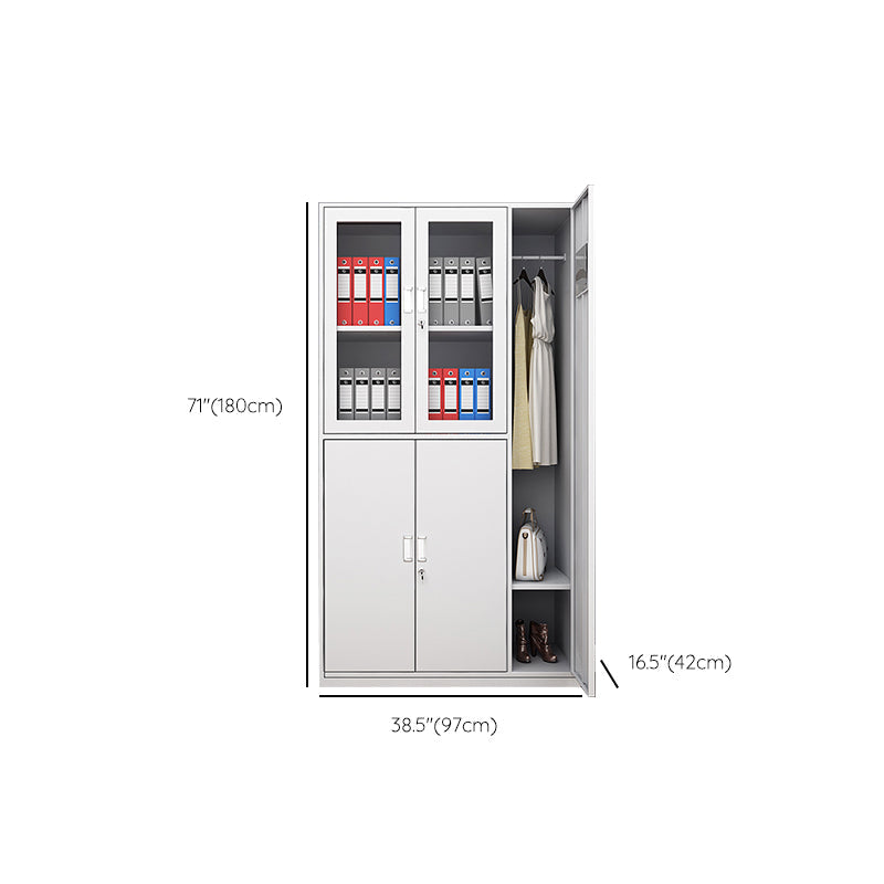 Hinged Wardrobe Cabinet with Mirror Contemporary Steel Wardrobe Armoire Clearhalo 'Armoires & Wardrobes' 'armoires_wardrobes' 'Bedroom Furniture' 'furn' 'furn_armoires_wardrobes' 'Furniture' 6529333