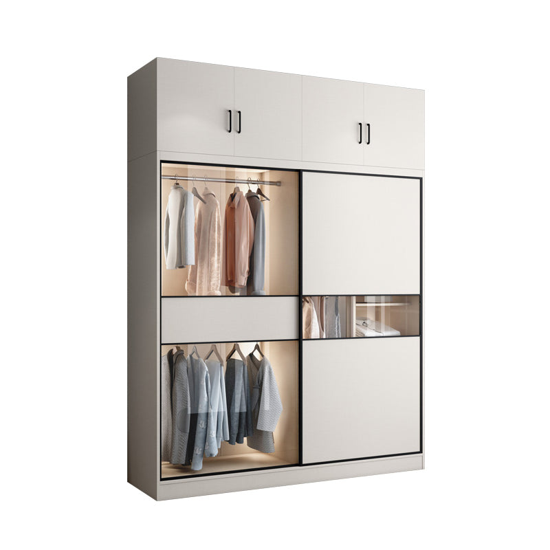White Colour Wooden Wardrobe Cloth Rod Included Wardrobe Closet with Sliding Doors Armories & Top Cabinet Clearhalo 'Armoires & Wardrobes' 'armoires_wardrobes' 'Bedroom Furniture' 'furn' 'furn_armoires_wardrobes' 'Furniture' 6529358