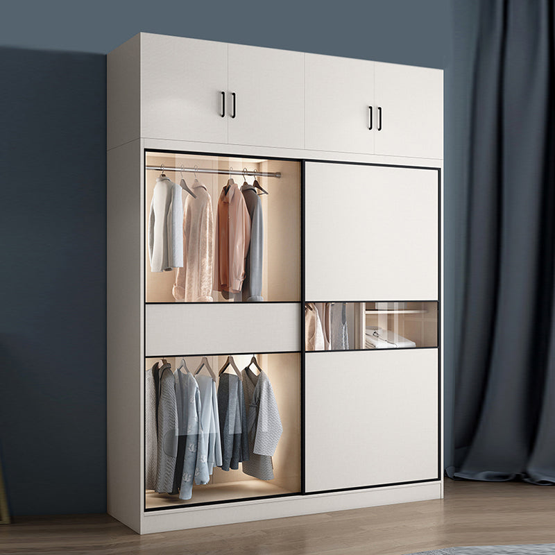 White Colour Wooden Wardrobe Cloth Rod Included Wardrobe Closet with Sliding Doors Clearhalo 'Armoires & Wardrobes' 'armoires_wardrobes' 'Bedroom Furniture' 'furn' 'furn_armoires_wardrobes' 'Furniture' 6529359