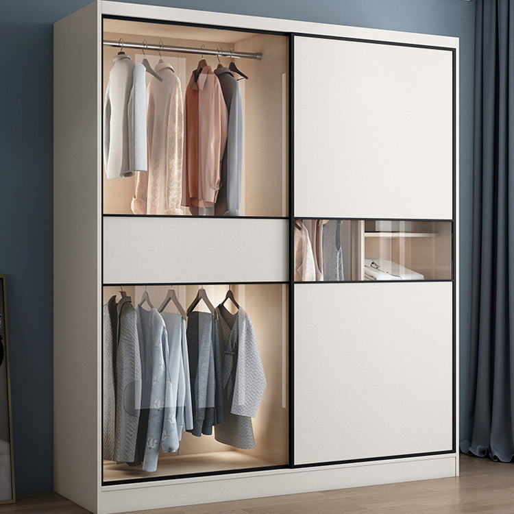 White Colour Wooden Wardrobe Cloth Rod Included Wardrobe Closet with Sliding Doors Clearhalo 'Armoires & Wardrobes' 'armoires_wardrobes' 'Bedroom Furniture' 'furn' 'furn_armoires_wardrobes' 'Furniture' 6529361