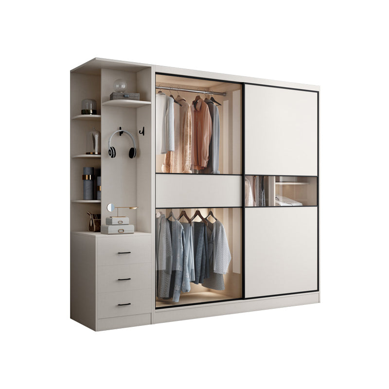 White Colour Wooden Wardrobe Cloth Rod Included Wardrobe Closet with Sliding Doors Armoires & Sideboard Clearhalo 'Armoires & Wardrobes' 'armoires_wardrobes' 'Bedroom Furniture' 'furn' 'furn_armoires_wardrobes' 'Furniture' 6529362