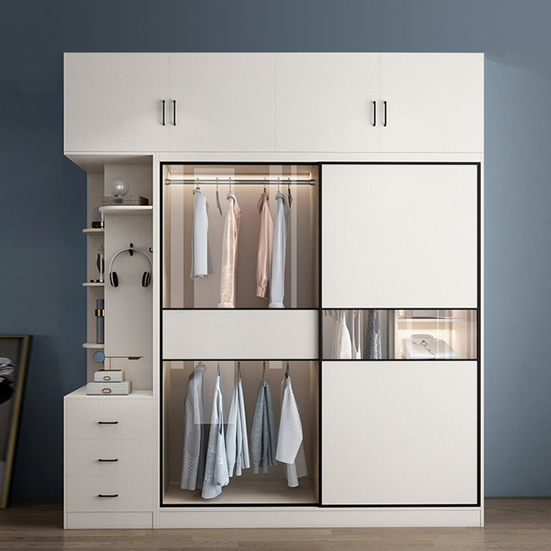 White Colour Wooden Wardrobe Cloth Rod Included Wardrobe Closet with Sliding Doors Clearhalo 'Armoires & Wardrobes' 'armoires_wardrobes' 'Bedroom Furniture' 'furn' 'furn_armoires_wardrobes' 'Furniture' 6529363