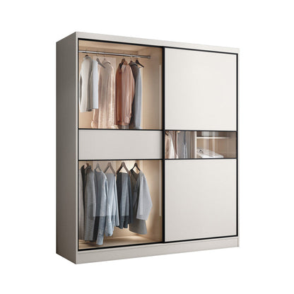 White Colour Wooden Wardrobe Cloth Rod Included Wardrobe Closet with Sliding Doors Armoires & Wardrobes Clearhalo 'Armoires & Wardrobes' 'armoires_wardrobes' 'Bedroom Furniture' 'furn' 'furn_armoires_wardrobes' 'Furniture' 6529364