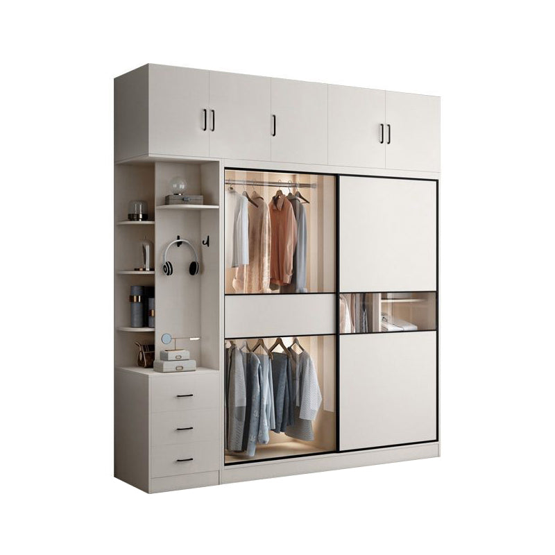 White Colour Wooden Wardrobe Cloth Rod Included Wardrobe Closet with Sliding Doors Armoires& Sideboard& Top Cabinet Clearhalo 'Armoires & Wardrobes' 'armoires_wardrobes' 'Bedroom Furniture' 'furn' 'furn_armoires_wardrobes' 'Furniture' 6529366