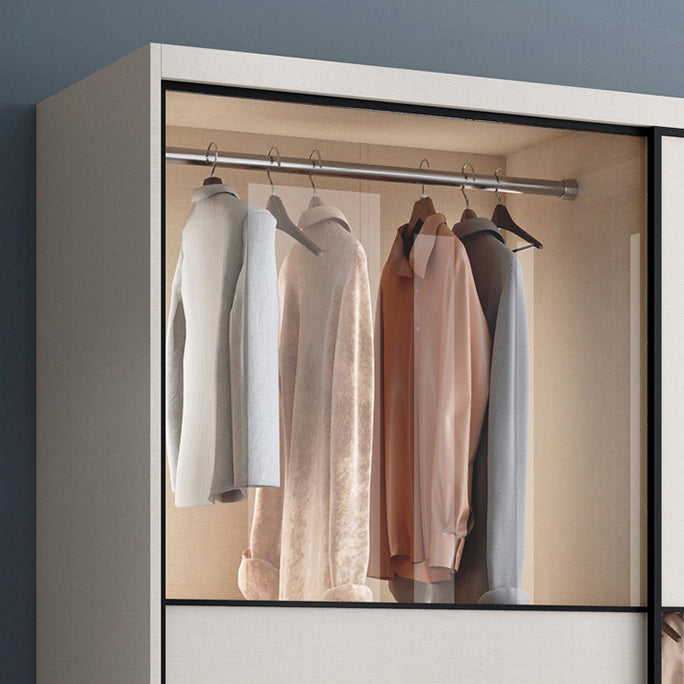 White Colour Wooden Wardrobe Cloth Rod Included Wardrobe Closet with Sliding Doors Clearhalo 'Armoires & Wardrobes' 'armoires_wardrobes' 'Bedroom Furniture' 'furn' 'furn_armoires_wardrobes' 'Furniture' 6529367