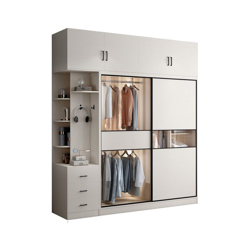 White Colour Wooden Wardrobe Cloth Rod Included Wardrobe Closet with Sliding Doors Armoires& Sideboard& Top Cabinet Clearhalo 'Armoires & Wardrobes' 'armoires_wardrobes' 'Bedroom Furniture' 'furn' 'furn_armoires_wardrobes' 'Furniture' 6529368
