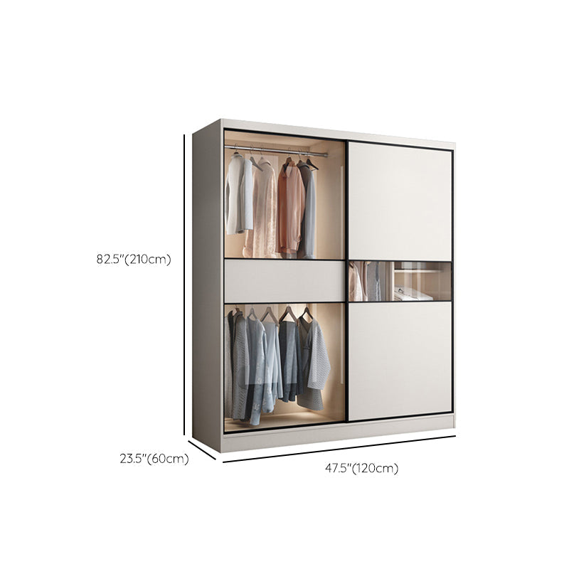 White Colour Wooden Wardrobe Cloth Rod Included Wardrobe Closet with Sliding Doors Clearhalo 'Armoires & Wardrobes' 'armoires_wardrobes' 'Bedroom Furniture' 'furn' 'furn_armoires_wardrobes' 'Furniture' 6529372