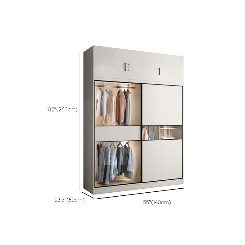White Colour Wooden Wardrobe Cloth Rod Included Wardrobe Closet with Sliding Doors Clearhalo 'Armoires & Wardrobes' 'armoires_wardrobes' 'Bedroom Furniture' 'furn' 'furn_armoires_wardrobes' 'Furniture' 6529378