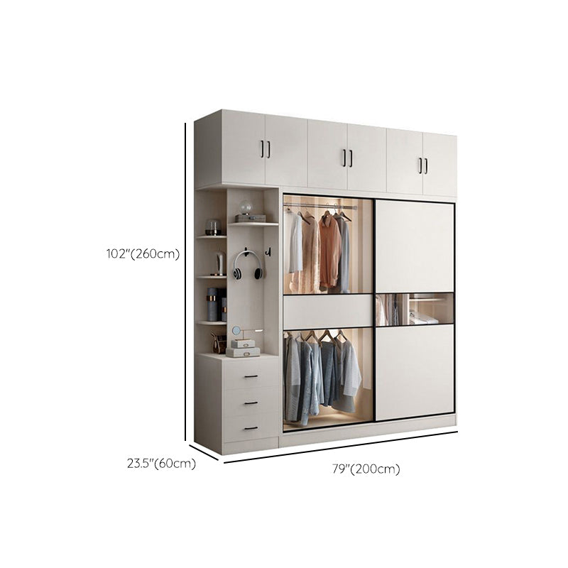 White Colour Wooden Wardrobe Cloth Rod Included Wardrobe Closet with Sliding Doors Clearhalo 'Armoires & Wardrobes' 'armoires_wardrobes' 'Bedroom Furniture' 'furn' 'furn_armoires_wardrobes' 'Furniture' 6529381