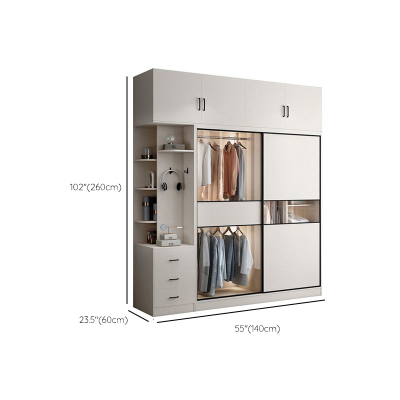 White Colour Wooden Wardrobe Cloth Rod Included Wardrobe Closet with Sliding Doors Clearhalo 'Armoires & Wardrobes' 'armoires_wardrobes' 'Bedroom Furniture' 'furn' 'furn_armoires_wardrobes' 'Furniture' 6529388