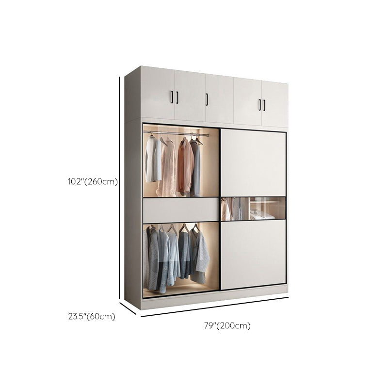 White Colour Wooden Wardrobe Cloth Rod Included Wardrobe Closet with Sliding Doors Clearhalo 'Armoires & Wardrobes' 'armoires_wardrobes' 'Bedroom Furniture' 'furn' 'furn_armoires_wardrobes' 'Furniture' 6529391