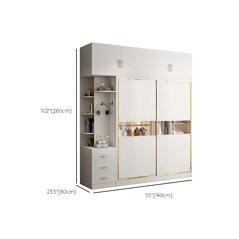 White Colour Wooden Wardrobe Modern Cloth Rod Included Wardrobe Closet