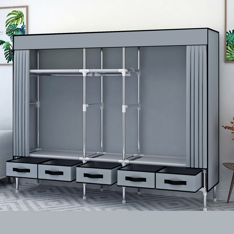 Matte Finish Wardrobe for Home Modern Style Storage Cabinet with Metal Frame