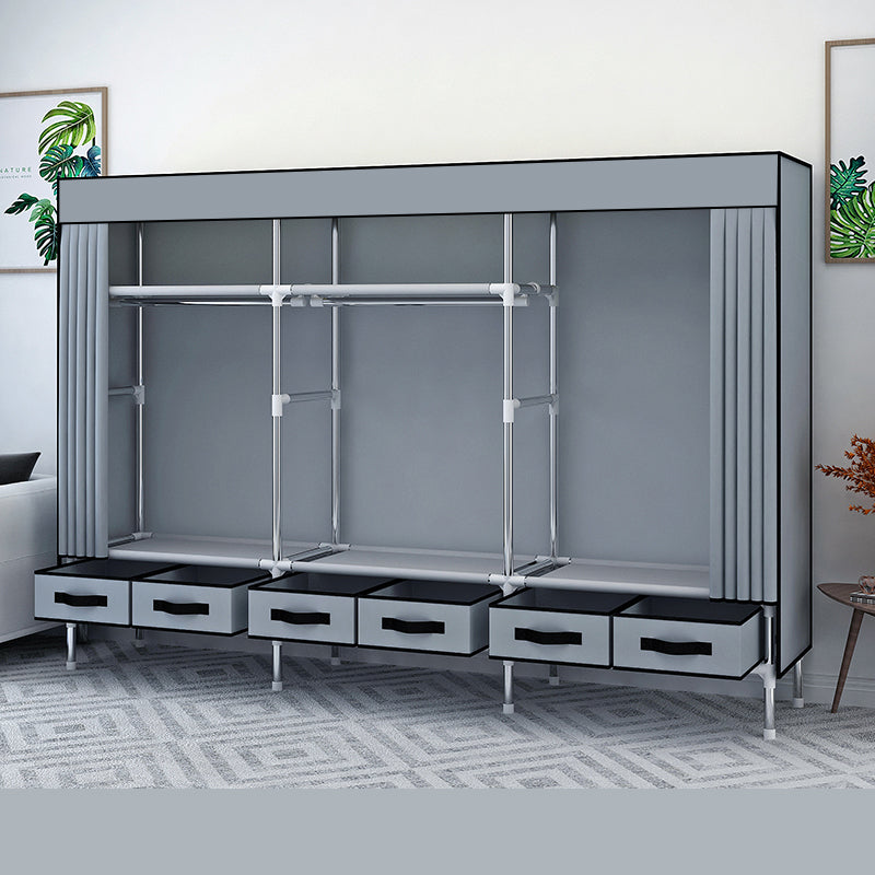 Matte Finish Wardrobe for Home Modern Style Storage Cabinet with Metal Frame