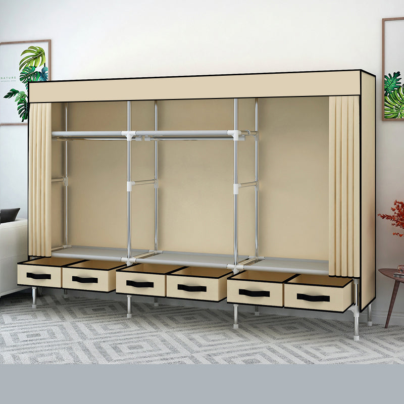 Matte Finish Wardrobe for Home Modern Style Storage Cabinet with Metal Frame