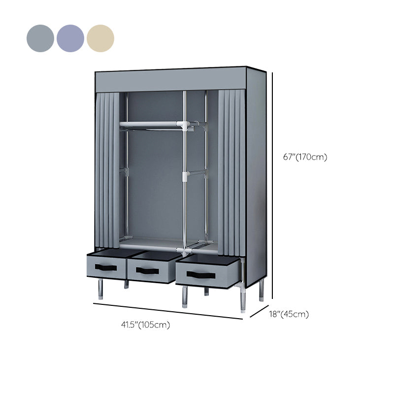 Matte Finish Wardrobe for Home Modern Style Storage Cabinet with Metal Frame