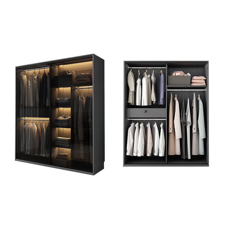 Modern Style Glass Wardrobe Black Colour Wardrobe Closet with Sliding Door