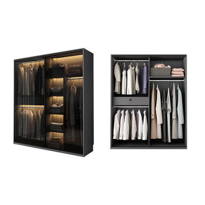Modern Style Glass Wardrobe Black Colour Wardrobe Closet with Sliding Door