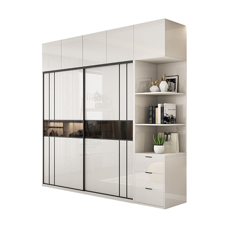 White Colour Wooden Wardrobe Cloth Rod Included Wardrobe Closet with Shelves Armoires& Sideboard& Top Cabinet Clearhalo 'Armoires & Wardrobes' 'armoires_wardrobes' 'Bedroom Furniture' 'furn' 'furn_armoires_wardrobes' 'Furniture' 6529531