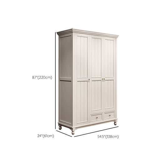 French Country White Wardrobe for Bedroom Rubberwood Cabinet with Drawers