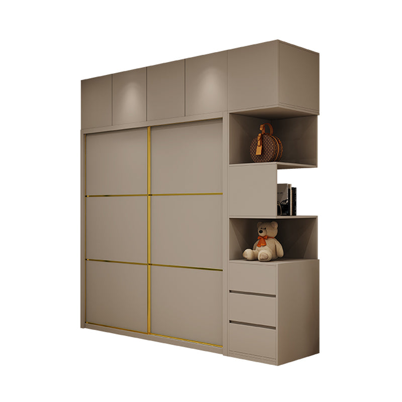 Contemporary Style Wardrobe Wooden Bedroom Wardrobe Closet with Clothes Rail Armoires& Sideboard& Top Cabinet Clearhalo 'Armoires & Wardrobes' 'armoires_wardrobes' 'Bedroom Furniture' 'furn' 'furn_armoires_wardrobes' 'Furniture' 6529770