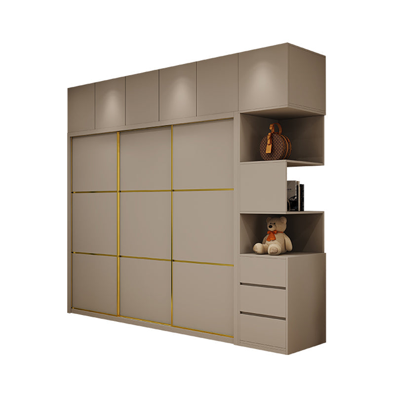 Contemporary Style Wardrobe Wooden Bedroom Wardrobe Closet with Clothes Rail Armoires& Sideboard& Top Cabinet Clearhalo 'Armoires & Wardrobes' 'armoires_wardrobes' 'Bedroom Furniture' 'furn' 'furn_armoires_wardrobes' 'Furniture' 6529771