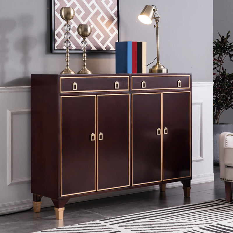 Modern Style Buffet Table Solid Wood Side Board with Cabinets and Drawers 55.1"L x 14.2"W x 43.3"H Dark Coffee Clearhalo 'buffet_sideboard' 'Buffets & Sideboards' 'furn' 'furn_buffet_sideboard' 'Furniture' 'Kitchen & Dining Furniture' 6529960