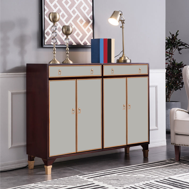 Modern Style Buffet Table Solid Wood Side Board with Cabinets and Drawers 55.1"L x 14.2"W x 43.3"H Off-White Clearhalo 'buffet_sideboard' 'Buffets & Sideboards' 'furn' 'furn_buffet_sideboard' 'Furniture' 'Kitchen & Dining Furniture' 6529962