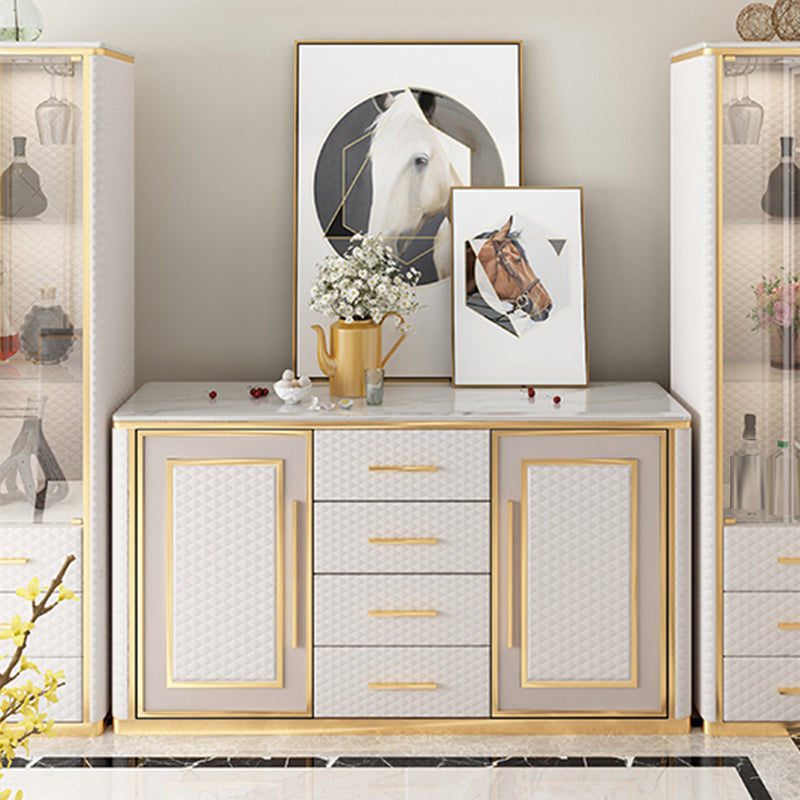 Tavolo a buffet in falda in marmo glam da 34,6 pollici con armadi e cassetti