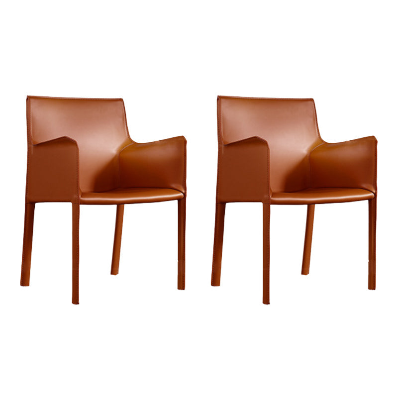 Chaise de bras moderne en cuir chaise à manger intérieure avec base en métal