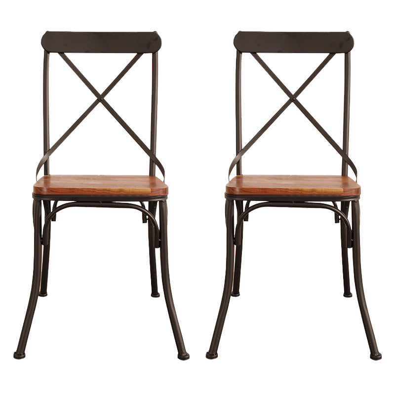 Industrial Cross Back Side Chair Metal Dining Armless Indoor Chair