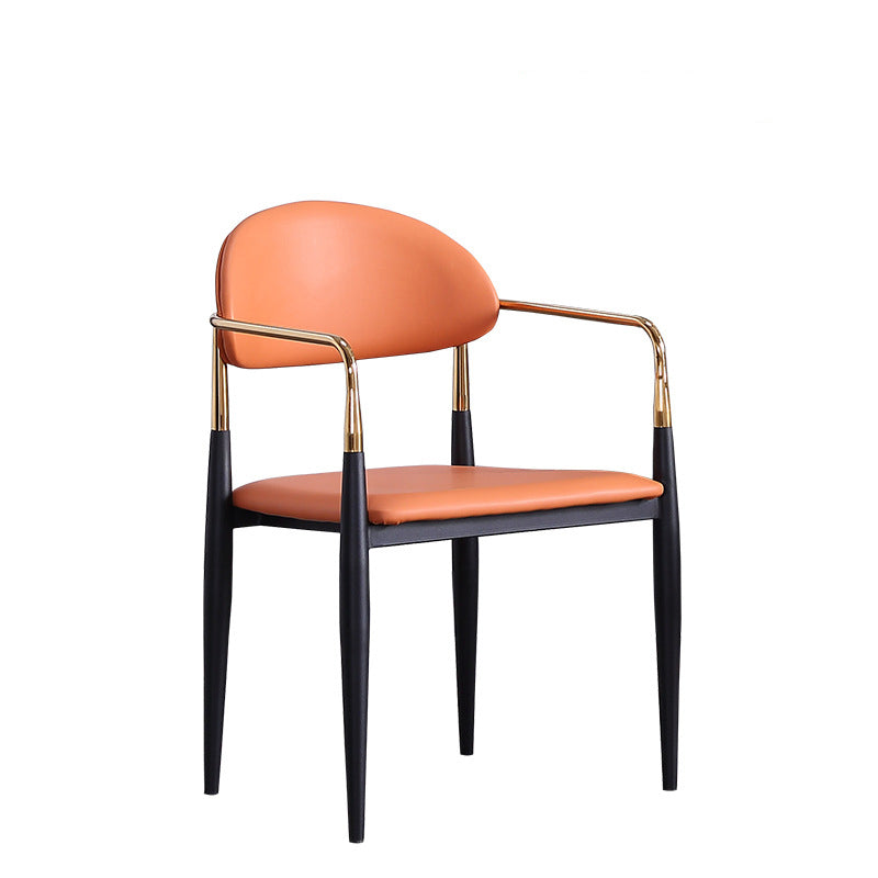Sedia a braccio glam in pelle sedia da pranzo a base di metallo per sala da pranzo
