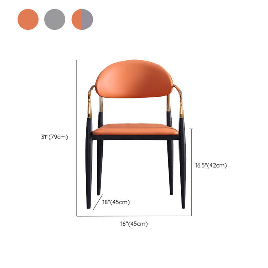 Glam Arm Chair Leather Metal Base Dining Chair for Dining Room
