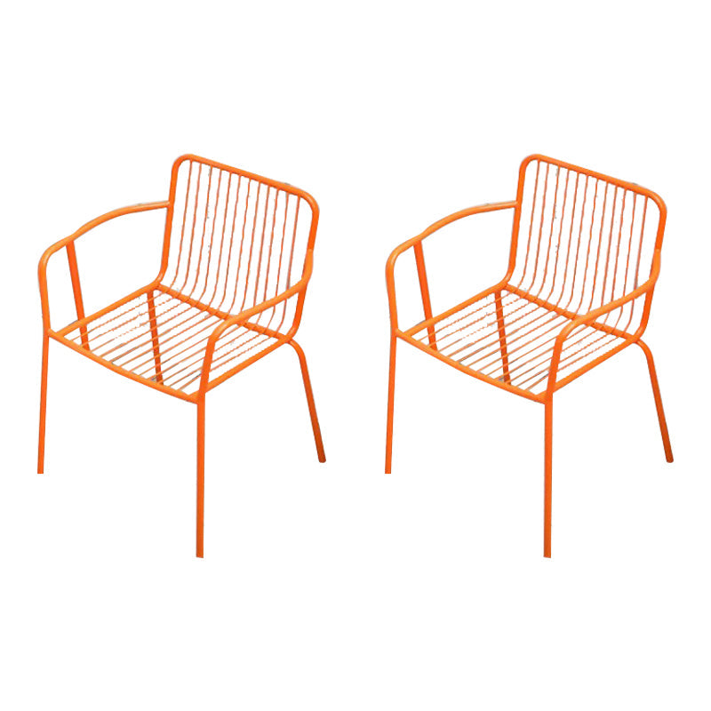 Industrial Patio Dining Side Chair Metal Slat Back Arm Chair