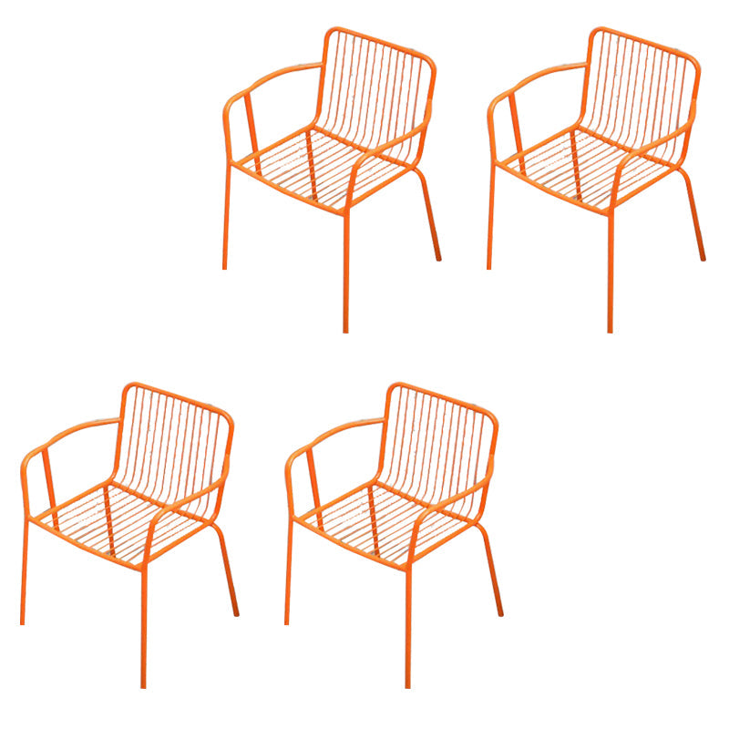 Industrial Patio Dining Side Chair Metal Slat Back Arm Chair