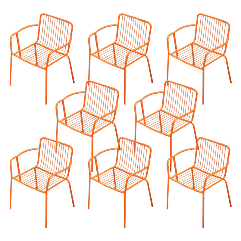 Industrial Patio Dining Side Chair Metal Slat Back Arm Chair