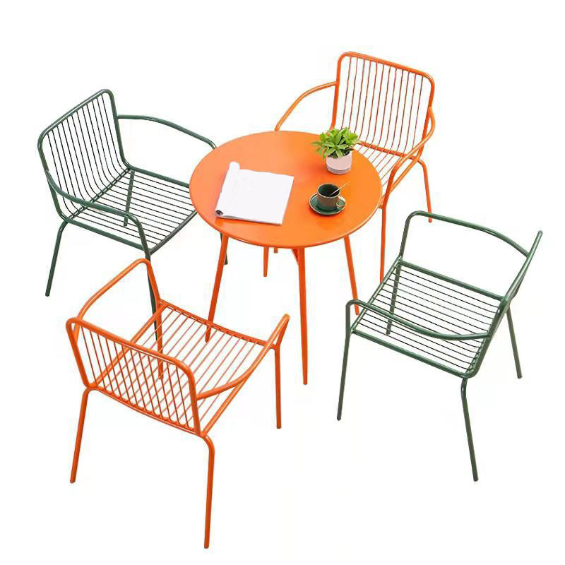 Industrial Patio Dining Side Chair Metal Slat Back Arm Chair