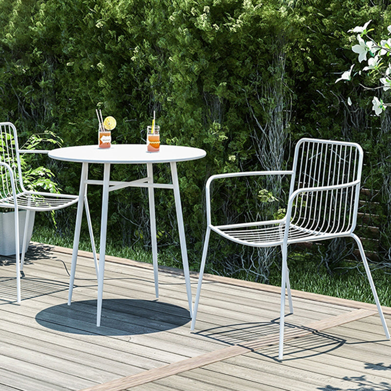 Industrial Patio Dining Side Chair Metal Slat Back Arm Chair