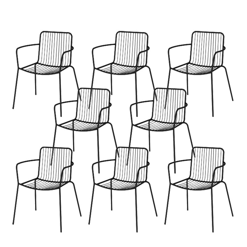 Industrial Patio Dining Side Chair Metal Slat Back Arm Chair