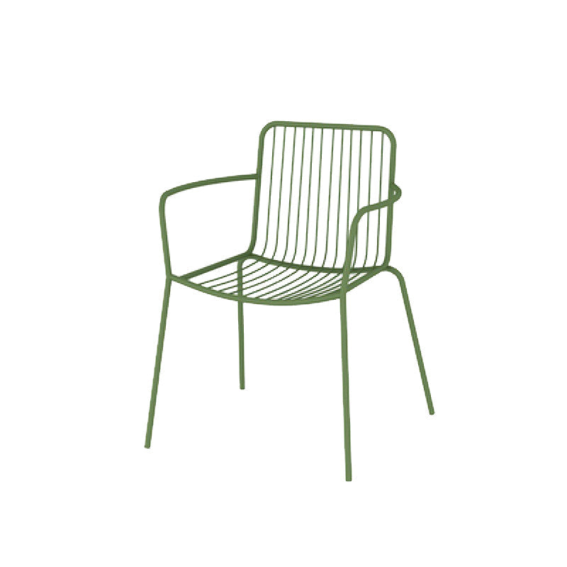 Industrial Patio Dining Side Chair Metal Slat Back Arm Chair