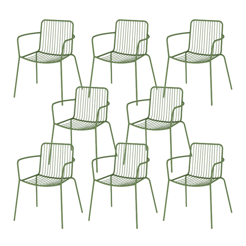 Industrial Patio Dining Side Chair Metal Slat Back Arm Chair