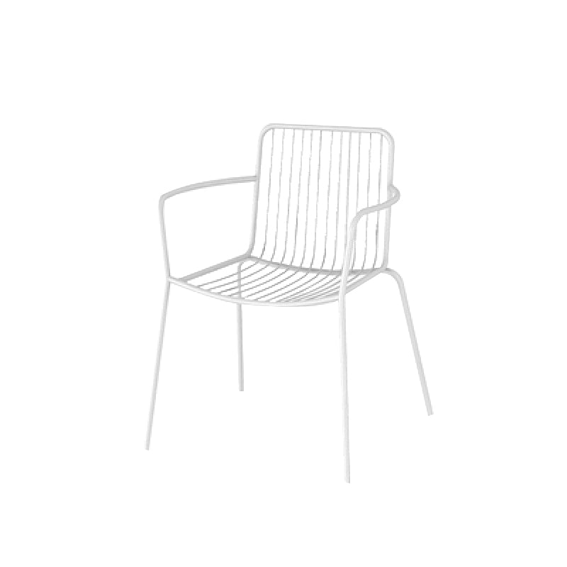 Industrial Patio Dining Side Chair Metal Slat Back Arm Chair