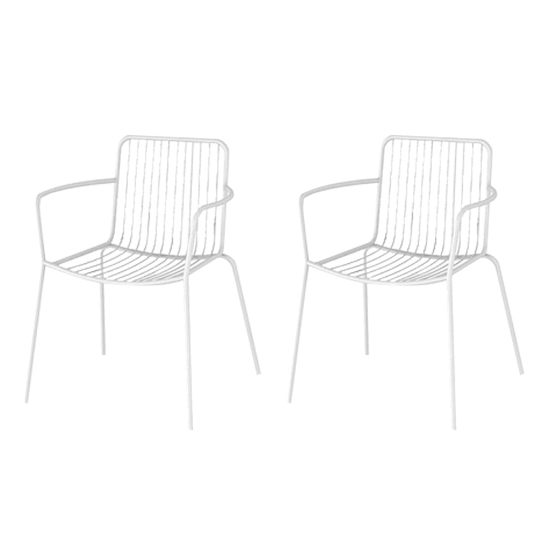 Industrial Patio Dining Side Chair Metal Slat Back Arm Chair