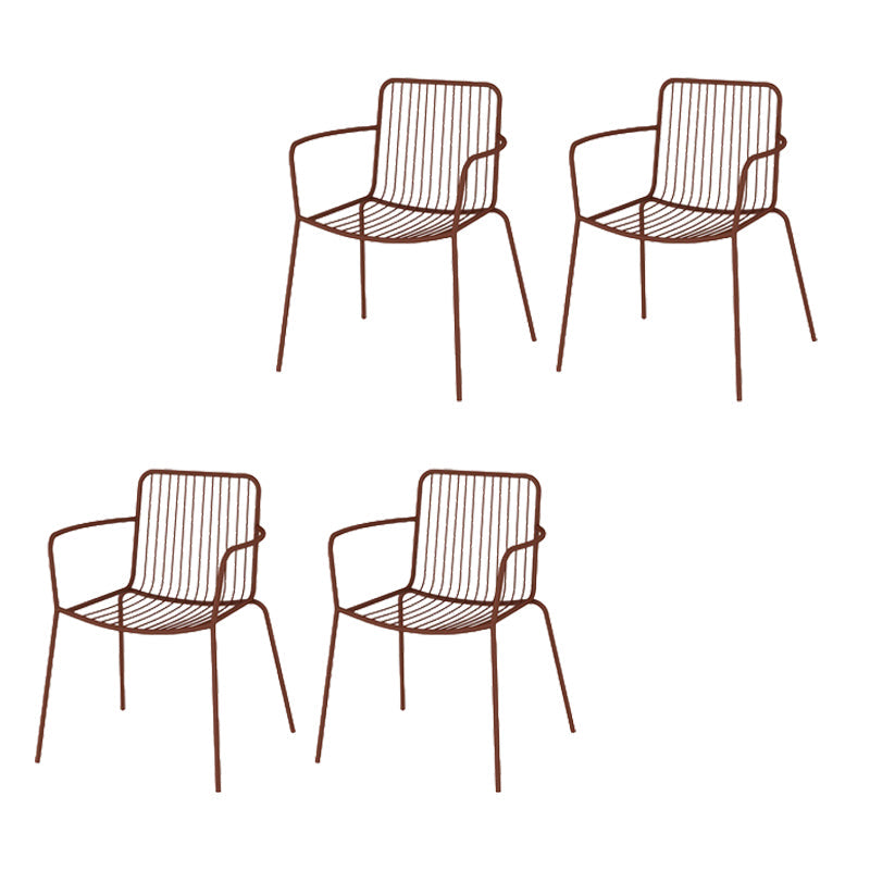 Industrial Patio Dining Side Chair Metal Slat Back Arm Chair