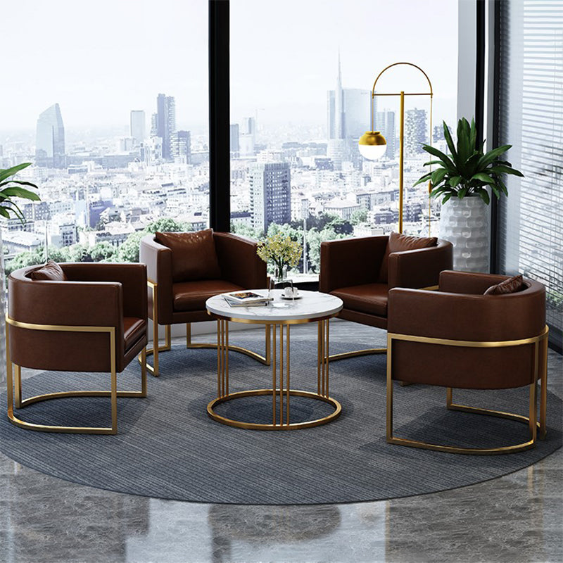 Parsons Arm Chair Leather Indoor Dining Chair with Gold Frame Clearhalo 'Dining Chairs' 'Dining Tables & Seating' 'dining_chair' 'furn' 'furn_dining_chair' 'Furniture' 'Kitchen & Dining Furniture' 6531252