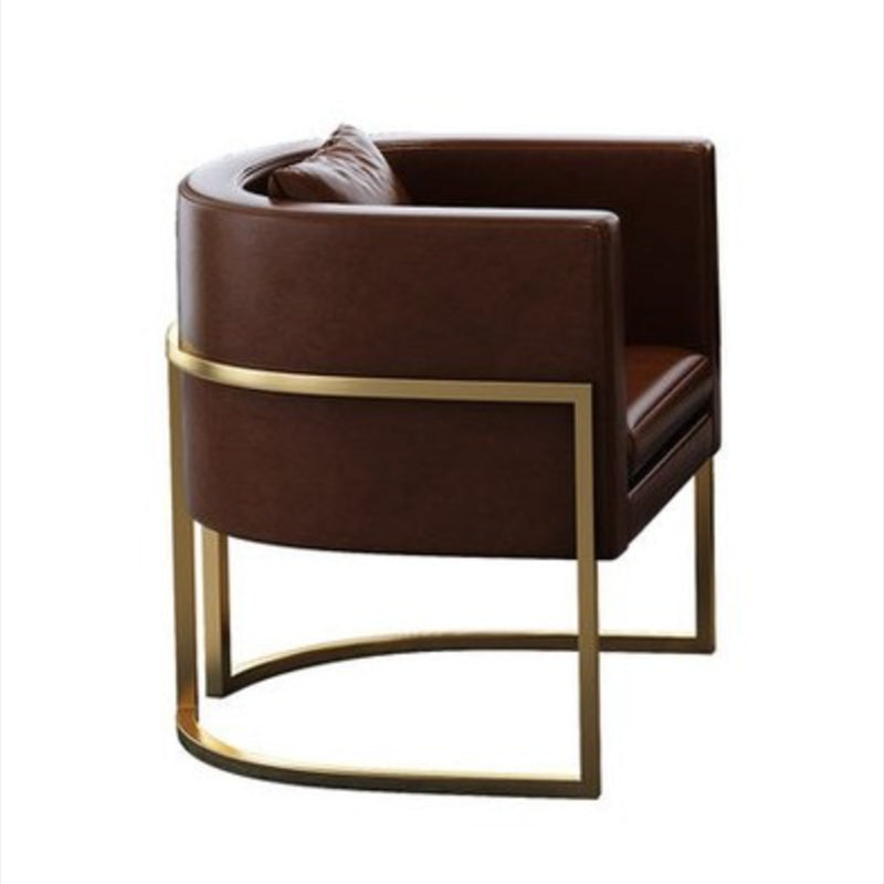 Parsons Arm Chair Leather Indoor Dining Chair with Gold Frame Brown 1 Piece Clearhalo 'Dining Chairs' 'Dining Tables & Seating' 'dining_chair' 'furn' 'furn_dining_chair' 'Furniture' 'Kitchen & Dining Furniture' 6531267